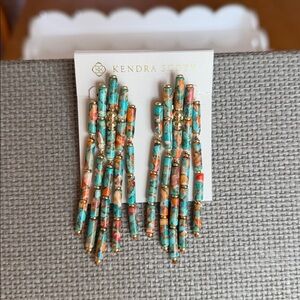 Kendra Scott Ember Gold Statement Earrings in Bronze Turquoise originally $198